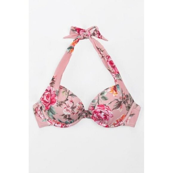 NWT Cupshe Rosy Outlook Molded Push Up Halter Bikini Top and Sash High Waist Bik - Picture 3 of 16